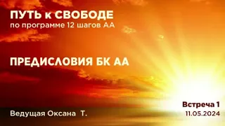 Предисловия. Работа Малой группы по 12 шагам АА. Встреча 1-я 11.05.24