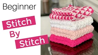 Crochet Dishcloth Tutorial  Brighton - Extended Moss Stitch Crochet Dishcloth Free Pattern on Blog