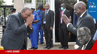 DP Ruto receives President Uhuru Kenyatta at Parliament to view Kibaki's body