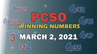 P49M Jackpot Ultra Lotto 6/58, EZ2, Suertres, 6Digit, Lotto 6/42 and Superlotto 6/49 | March 2, 2021
