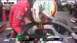 Sebastian Vettel apologises to Max Verstappen after the 2019 Silverstone GP