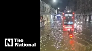 London’s streets flooded after overnight rain
