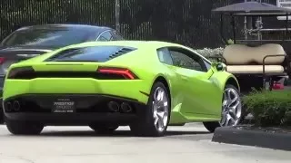 Lamborghini Huracan,Start up and drive Awesome green color for supercar  Lamborghini Miami