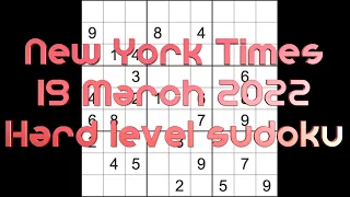 Sudoku solution – New York Times sudoku 19 March 2022 Hard level