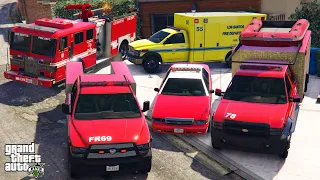 GTA 5 - Stealing Los Santos City Fire Department Vehicles with Franklin! | (Real Life Cars) #122