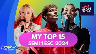 MY TOP 15 - FIRST SEMIFINAL - AFTER REHEARSALS - EUROVISION 2024