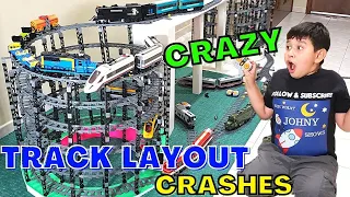 Johny Builds NEW GIANT LEGO Crazy Tracks & Crashes All Lego City Trains