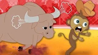 Giant Bull vs Monkey | Adventures of Annie & Ben | Cowboy Adventures | Animal Cartoon for Kids