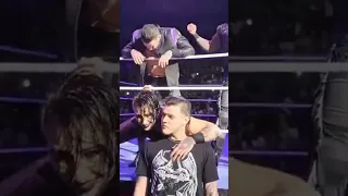 Rhea Ripley and Dominik Mysterio's lips almost colliding on live show