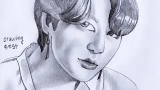 How To Draw Jungkook┇Pencil Sketch Drawing Of BTS (Jungkook) Drawing Tutorial┇Face Drawing┇防弾少年団