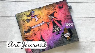 HALLOWEEN ART JOURNAL with Distress Oxide Inks&ElenaZinski Art Digital Stamps-EASY-Beginner Friendly