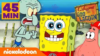 Bob Esponja | ¡Diversión en la Laguna Pegajosa durante 45 minutos! | Nickelodeon en Español