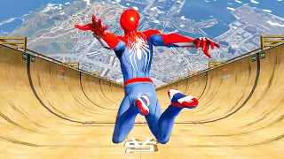 Spiderman vs Longest Ramp in GTA 5 - Jumping from Highest in GTA 5  (Spiderman Ragdolls)