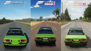 Forza Motorsport 5 vs Forza Horizon 3 vs Forza Horizon 4 - 1975 Fiat X1/9 Sound Comparison