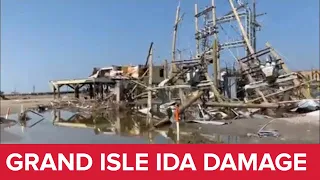Extensive damage from Hurricane Ida in Grand Isle, Louisiana
