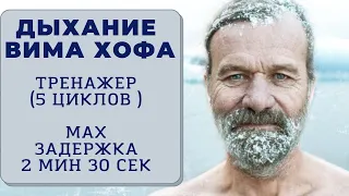 Вим Хоф. 5 циклов. Задержка 2.5 минуты. Техника дыхания. Онлайн-тренажер с музыкой и релаксацией.