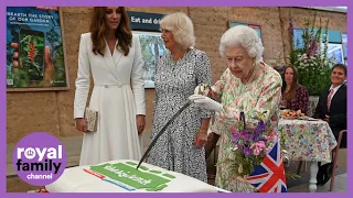 The Queen Uses Enormous Ceremonial Sword to Cut Royal Birthday Cake at Eden Project