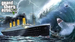 TSUNAMI HITS TITANIC + SHARKS !!! GTA V END OF LOS SANTOS MOD