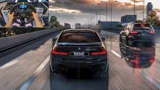 1020HP BMW M5 Vs 1113HP Jeep Trackhawk Street Racing Through Traffic! - Assetto Corsa | Moza R9