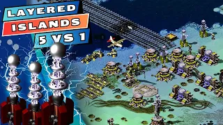 Red Alert 2 - 5 Vs 1 - Layered Islands  - No Annoying Commentary - Yuri's Revenge