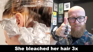 She is bleaching her hair 3x  - Hair Buddha reaction video #hair #beauty