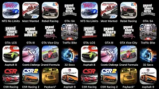 NFS No Limits,Most Wanted,Rebel Racing,GTA: SA,GTA: LCS,GTA III,GTA Vice City,Traffic Bike...