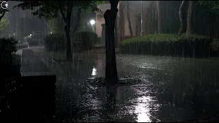 Relieves insomnia with heavy rain pouring on the roadside on a rainy night, sleep sound ASMR