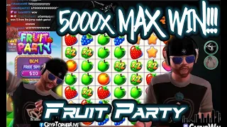 Quick Clips #4 - Fruit Party MAX WIN - BASE GAME! 5000x! Gamdom!