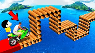 SHINCHAN AND FRANKLIN TRIED THE IMPOSSIBLE PIPE WALL & TRAP BRIDGE PARKOUR CHALLENGE GTA 5