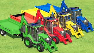 TRANSPORT OF COLORS ! SILAGE MAKING with CAT BACKHOE LOADERS ! Farming Simulator 22