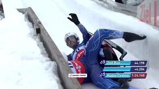 Chris Mazdzer / Jayson Terdiman crash on Luge WC #8 2020/21 in Innsbruck (Igls).