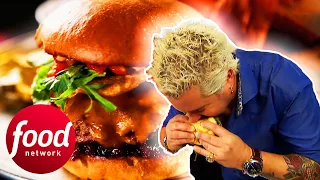 Guy Fieri Takes On The Spicy Peanut Butter Crunch Burger In California! | Diners, Drive-Ins & Dives