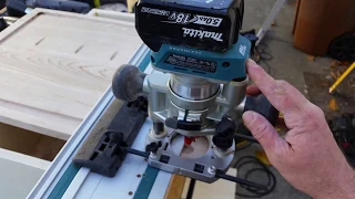 Makita XTR01Z brushless cordless router with plunge base and guide rail adapter