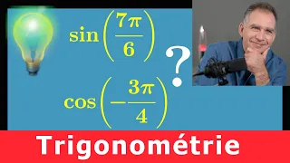 Déterminer sinus ♦ cosinus à l'aide du cercle trigonométrique ♦ sin(7π/6) cos(-3π/4) ♦ Niveau 2