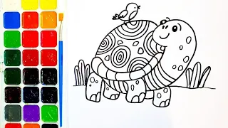 Drawing coloring book. Drawing lessons for children. Easy drawing How to draw. Drawing a turtle.