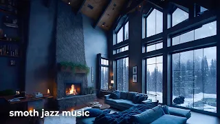 Smooth Jazz Room, Snowfall Views, and Crackling Fireplace Ambiance for Relaxation, Studying & Work