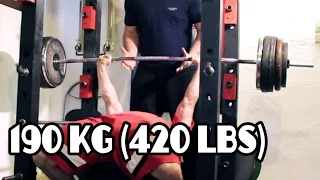 190 kg (420 lbs) Bench Press  - 90 kg (198 lbs) BW Bodyweight