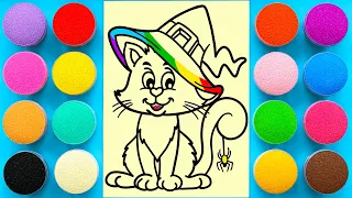 Sand Painting Coloring Witch Cat For Kids