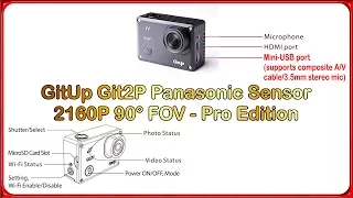 GitUp Git2P Panasonic Sensor 2160P 90° FOV  Pro Edition Action Camera ✅