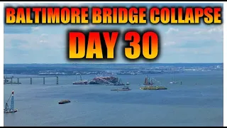 Baltimore Francis Scott Key Bridge Collapse Site on Day 30 after being struck by the Dali