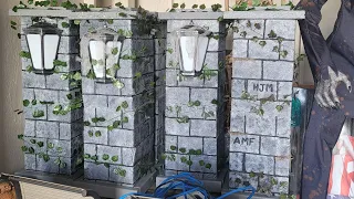 DIY cemetery pillar tutorial from tractor supply foam blocks!