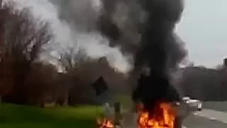 Burning car on Pennsylvania turnpike