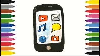 Как рисовать МОБИЛЬНЫЙ ТЕЛЕФОН / Рисунок-раскраска мобильный телефон /  How to draw a mobile phone