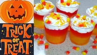 Easy Halloween Treat//Candy Corn Jello Cup//Jello layer cup Dessert//Kids Treat//No-bake Treat 2021