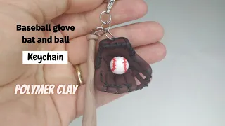 Baseball bat,glove and ball set | Keychain | Polymer clay tutorial | Clay art @Vicky25Crafts