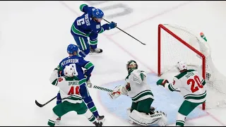 Brock Boeser's First NHL Playoff Goal, R0G2 vs Wild (Aug. 4, 2020) (ALL CALLS)