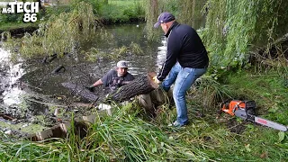 Manually Removing A Fallen Tree Limb From A River - With My Brother