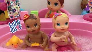 BABY ALIVE Newborn Twins Bath Routine