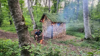 how I completed my shelter and lived for a long time with my dog ​​in the FOREST!!!.