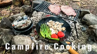 Gourmet Campfire Cooking in the Woods - Grilled Steak & Potatoes Dauphinoise